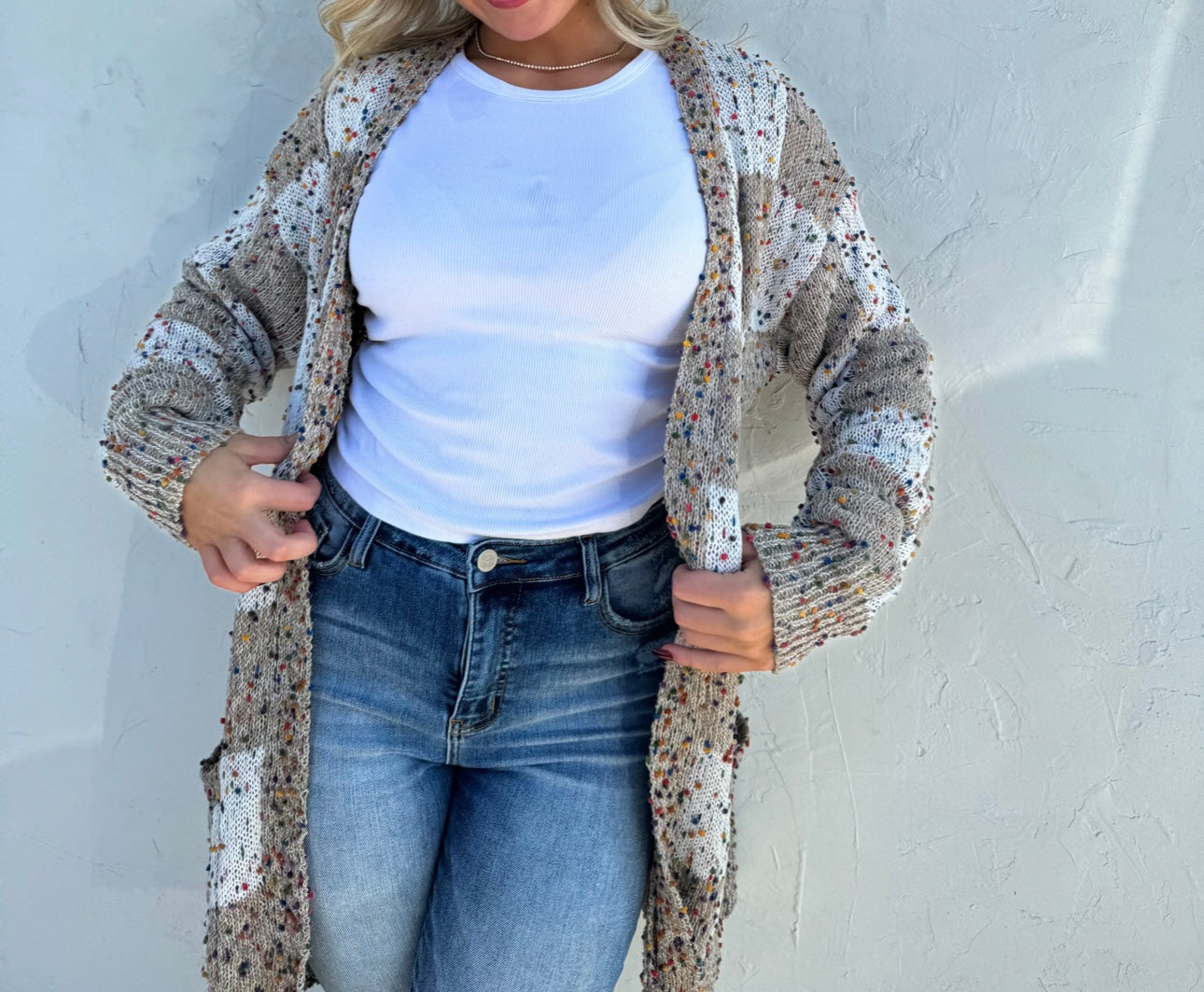 Checkered Polka Dot Cardigan