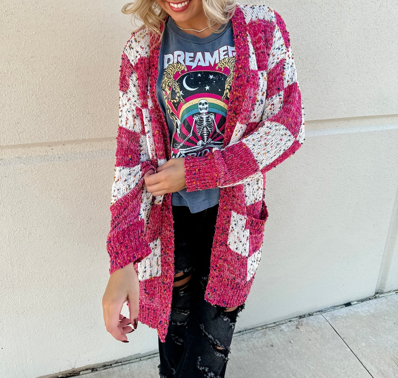 Checkered Polka Dot Cardigan