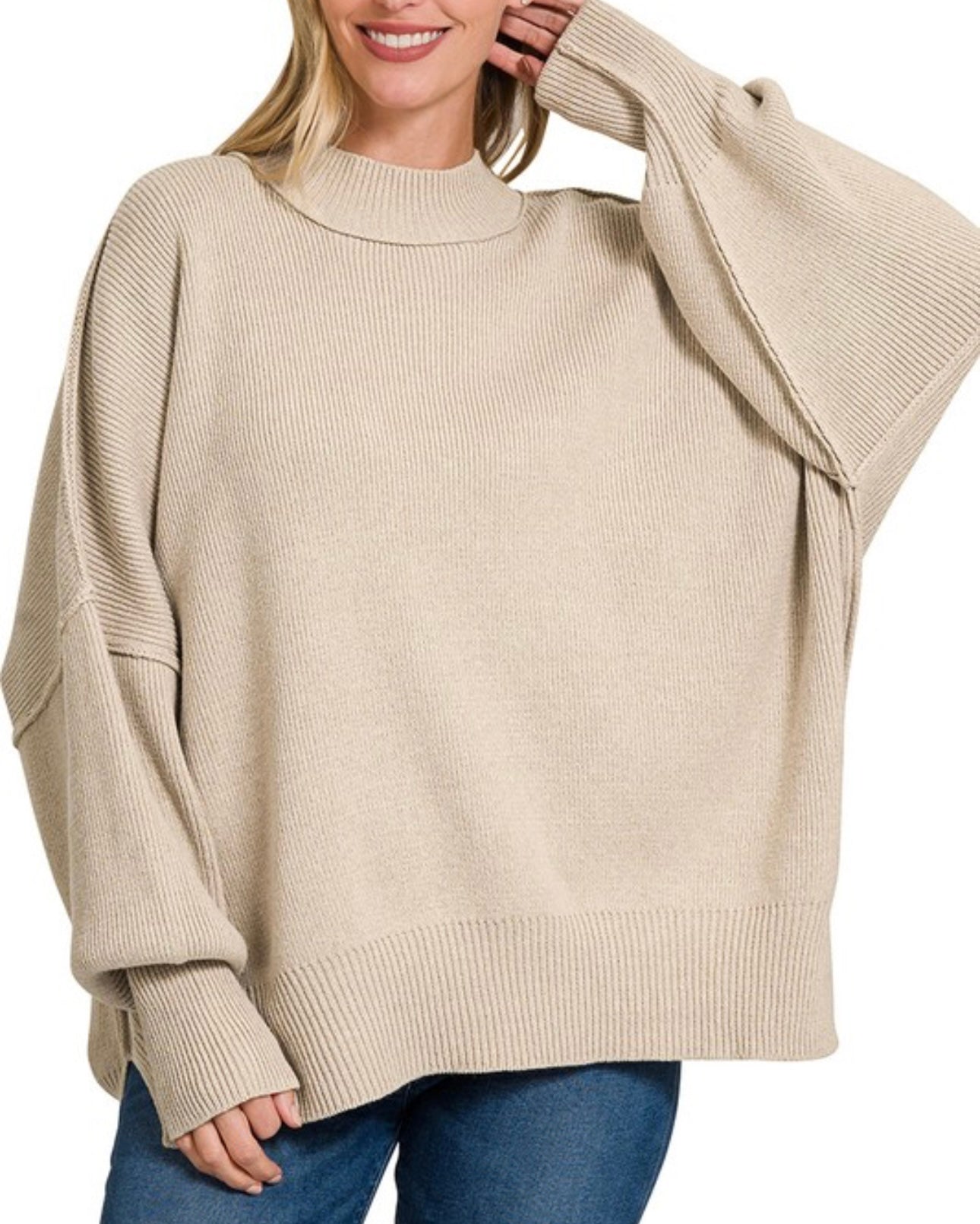 Zenana Side Slit Oversized Sweater