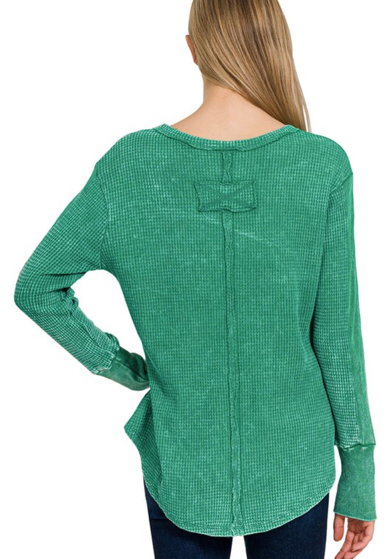 Zenana Dark Green Washed Waffle Top